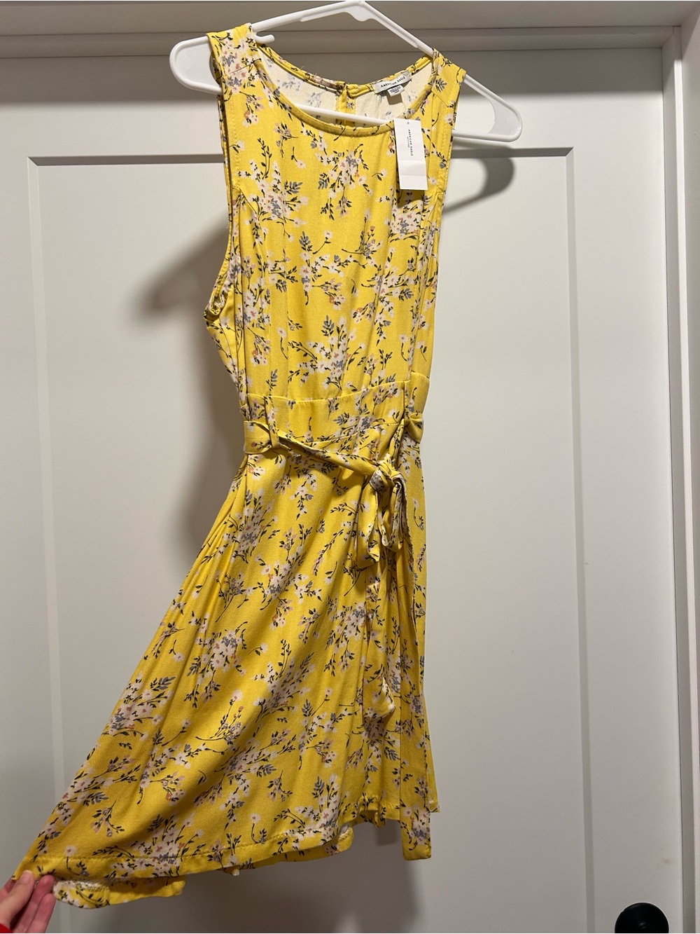 American Eagle Outfitters Yellow Floral Tie-Waist Mini Dress